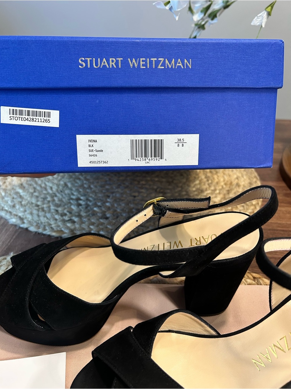 Stuart Weitzman Black Suede Platform Block-Heel Sandals (sz 8) - Picture 14 of 14